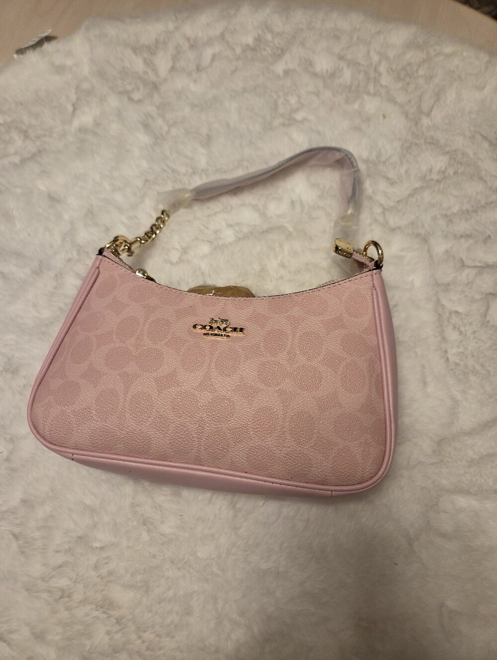 Coach Light Pink Signature Shoulder Bag with Gold Hardware